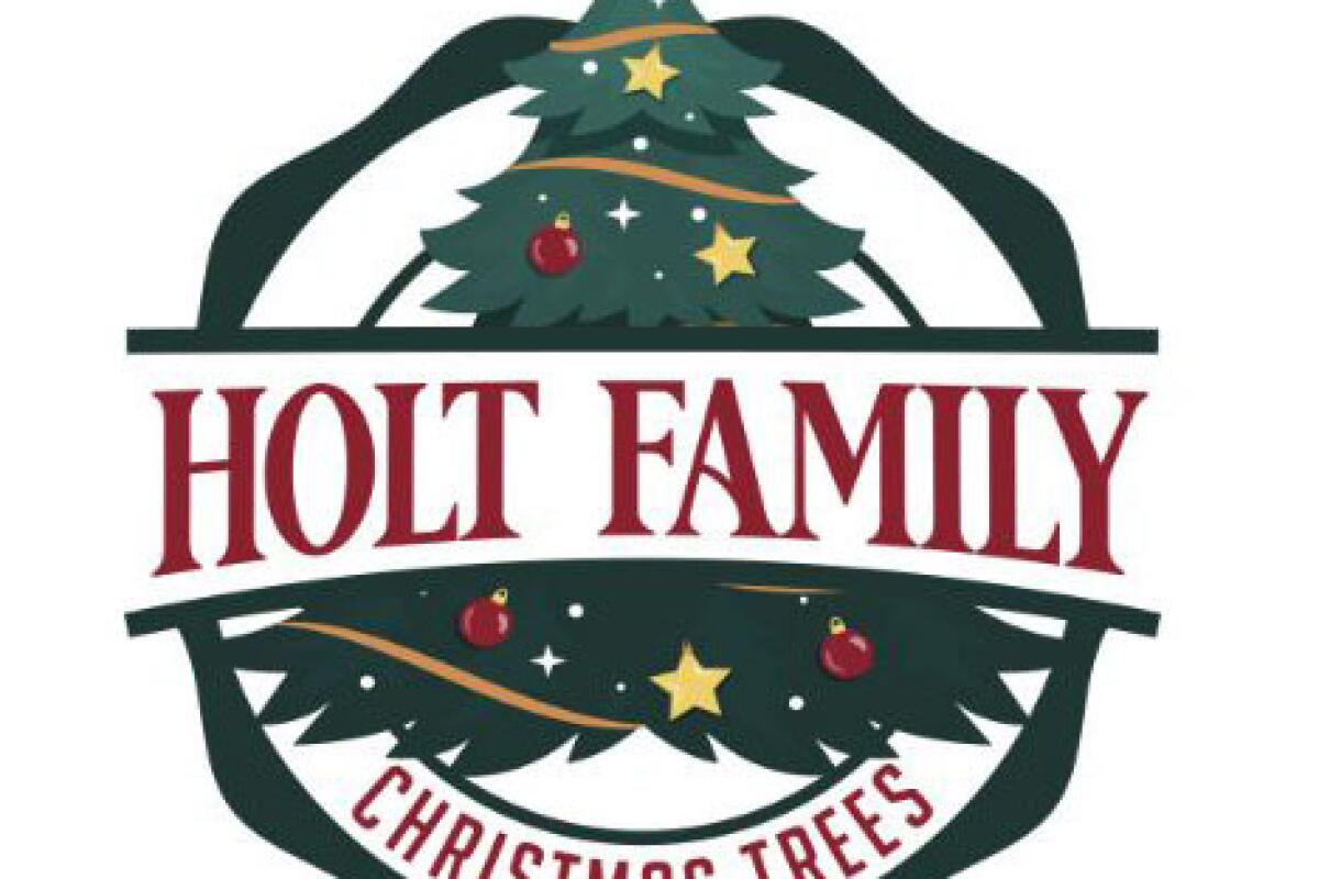 A Christmas tree logo with the words Holt Family Christmas Trees