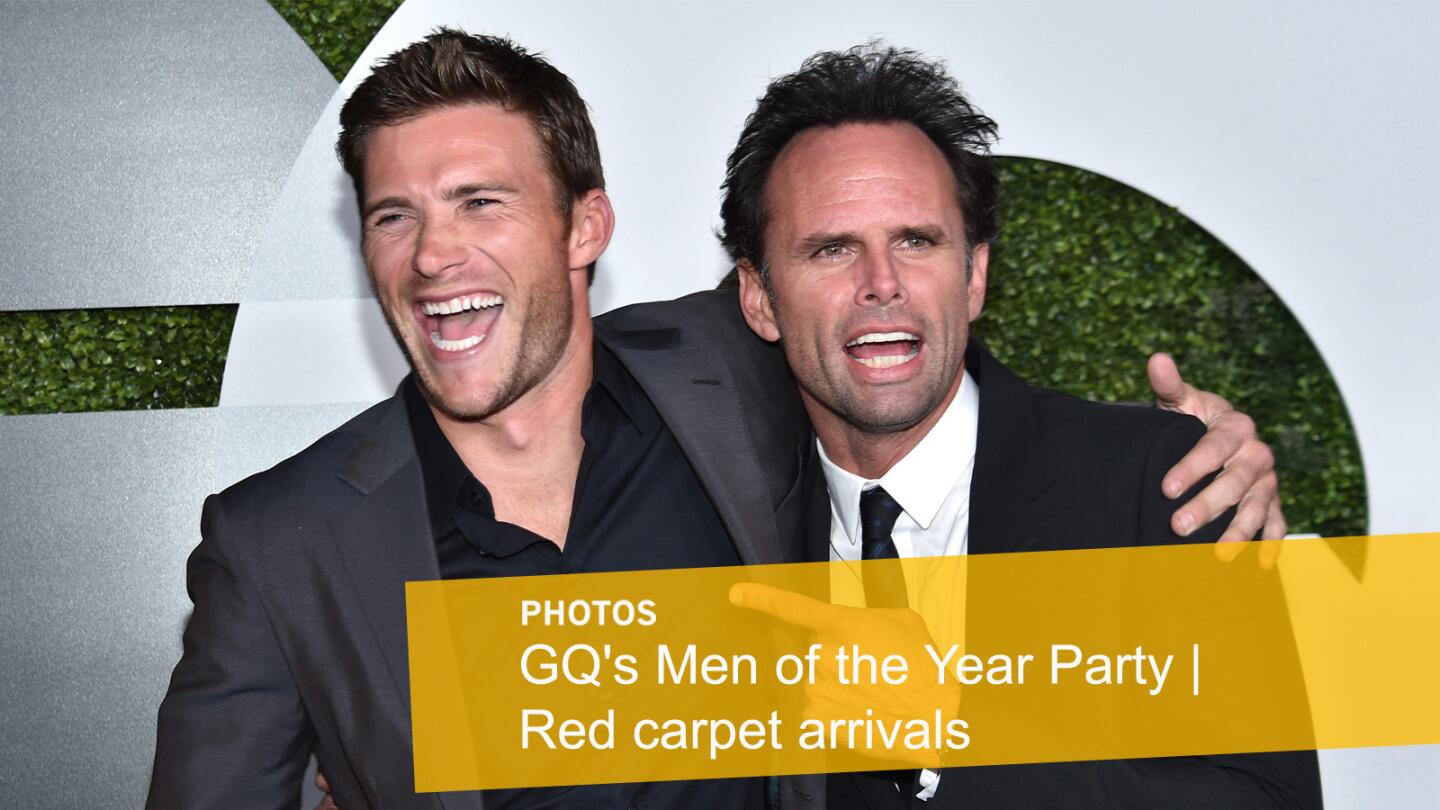Actors Scott Eastwood, left, and Walton Goggins share a laugh.