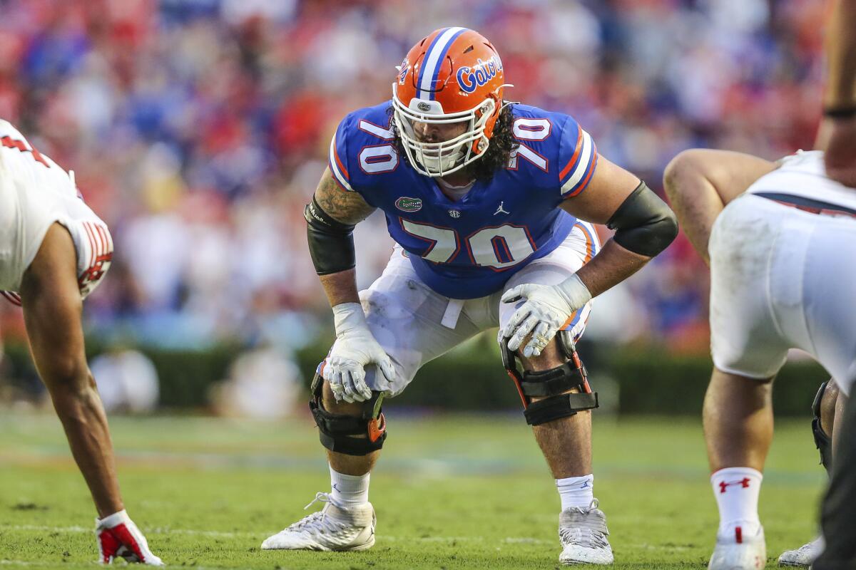 Florida offensive lineman Michael Tarquin waits for the snap.