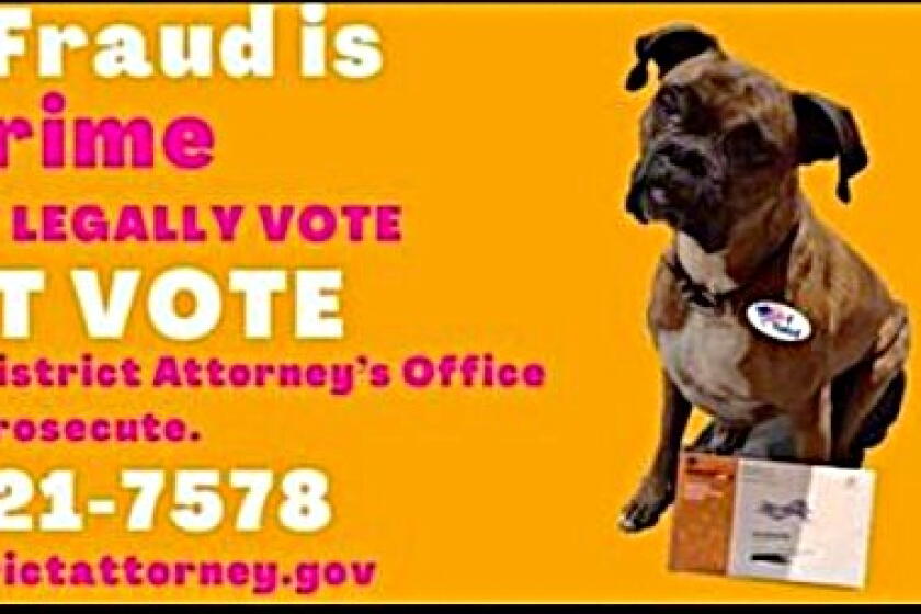 A Costa Mesa woman will pay $1,500 for four billboards depicting an image the dog she falsely registered to vote.