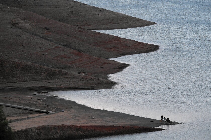A Santa Barbara-based advocacy group says immigration is to blame for California's historic drought by contributing to population growth. Above, the receded shoreline of Lake Oroville.