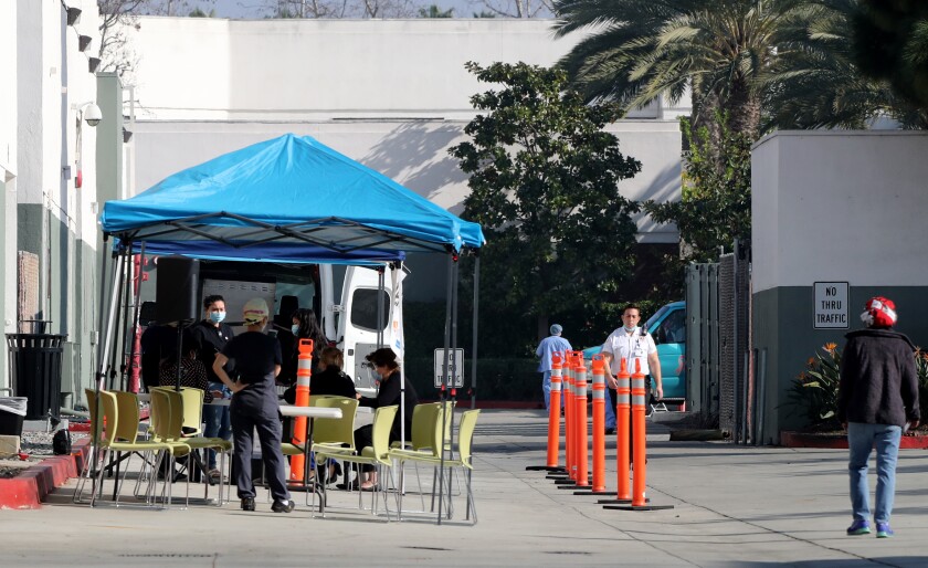 The Fountain Valley Regional Hospital and Medical Center vaccine check-in area in January 2021.