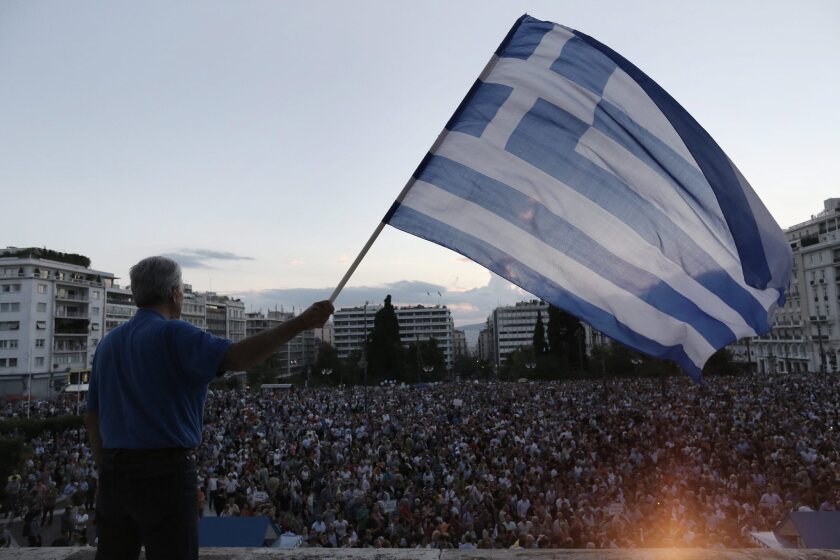 Greeks have demonstrate in front of Parliament to demand easing of bailout terms that have cut deeply into living standards.