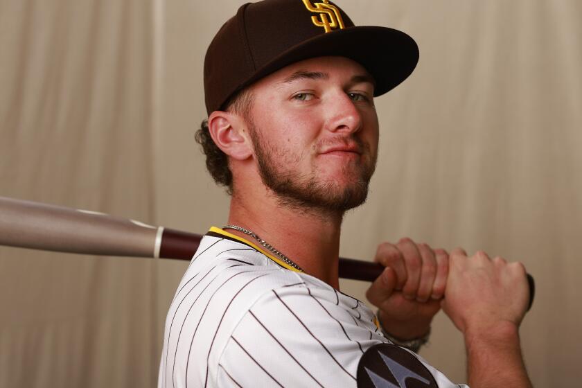 PEORIA, AZ - February 20: San Diego Padres outfielder Jackson Merrill on February 20, 2024. (K.C. Alfred / The San Diego Union-Tribune)