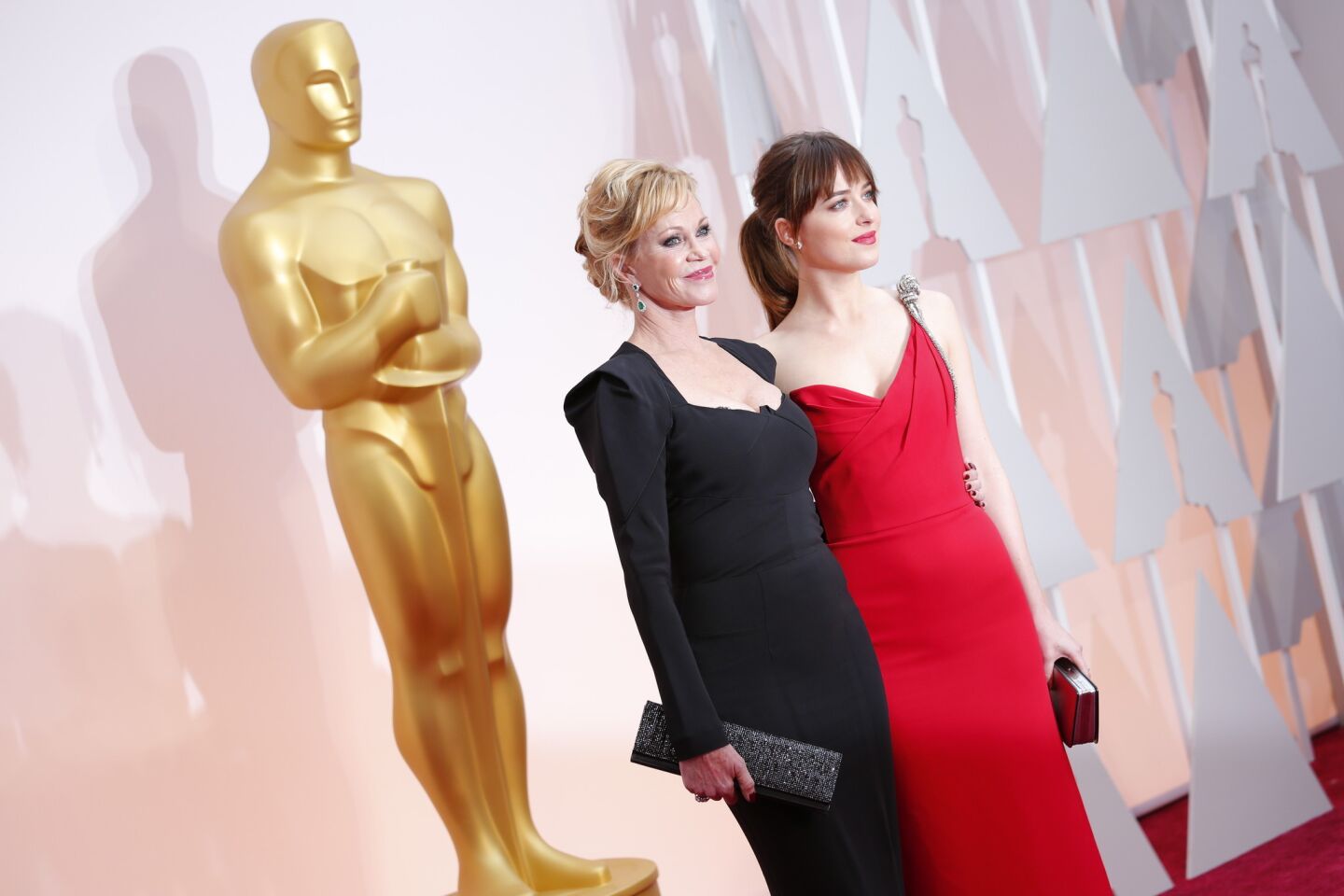 During a red carpet interview actress Melanie Griffith admitted she had not yet seen daughter Dakota Johnson's performance in "Fifty Shades of Grey," implying she was uncomfortable with some of the scenes she would see. When Griffith continued to refuse even the possibility of watching the film, a flustered Johnson responded "All right! You don't have to see it!"