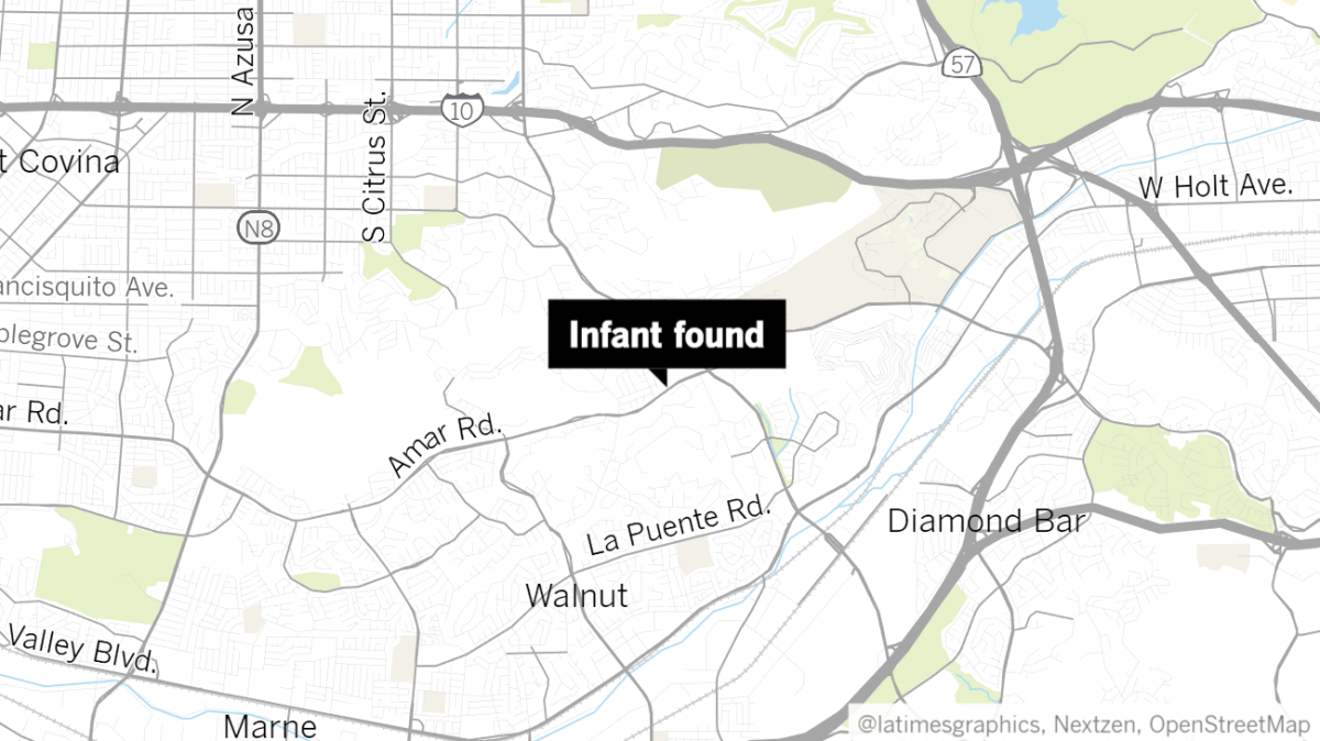 Approximate location of where an infant was found Wednesday evening in Walnut.