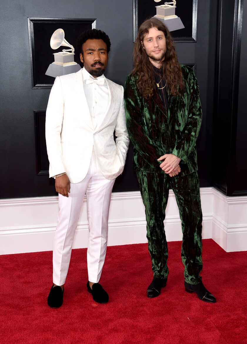 Donald Glover, left, and Ludwig Göransson on the red carpet at the 60th Grammy Awards.