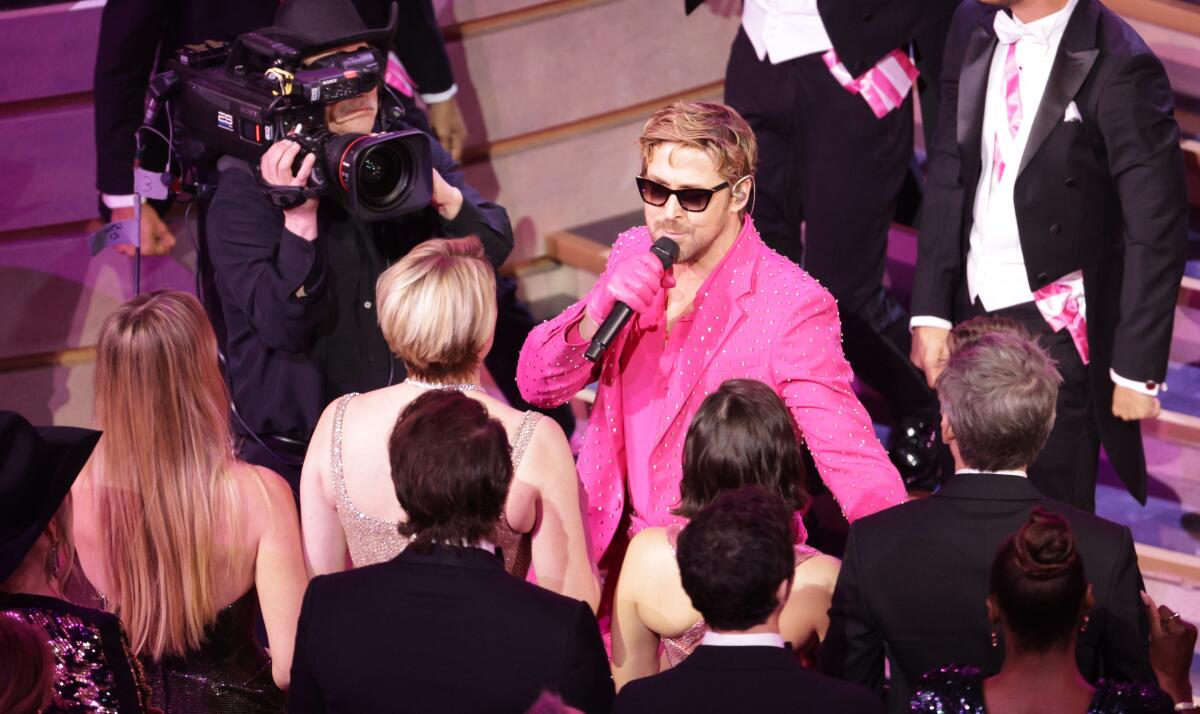 Ryan Gosling performs "I'm Just Ken" during the 96th Academy Awards at the Dolby Theatre in Los Angeles.