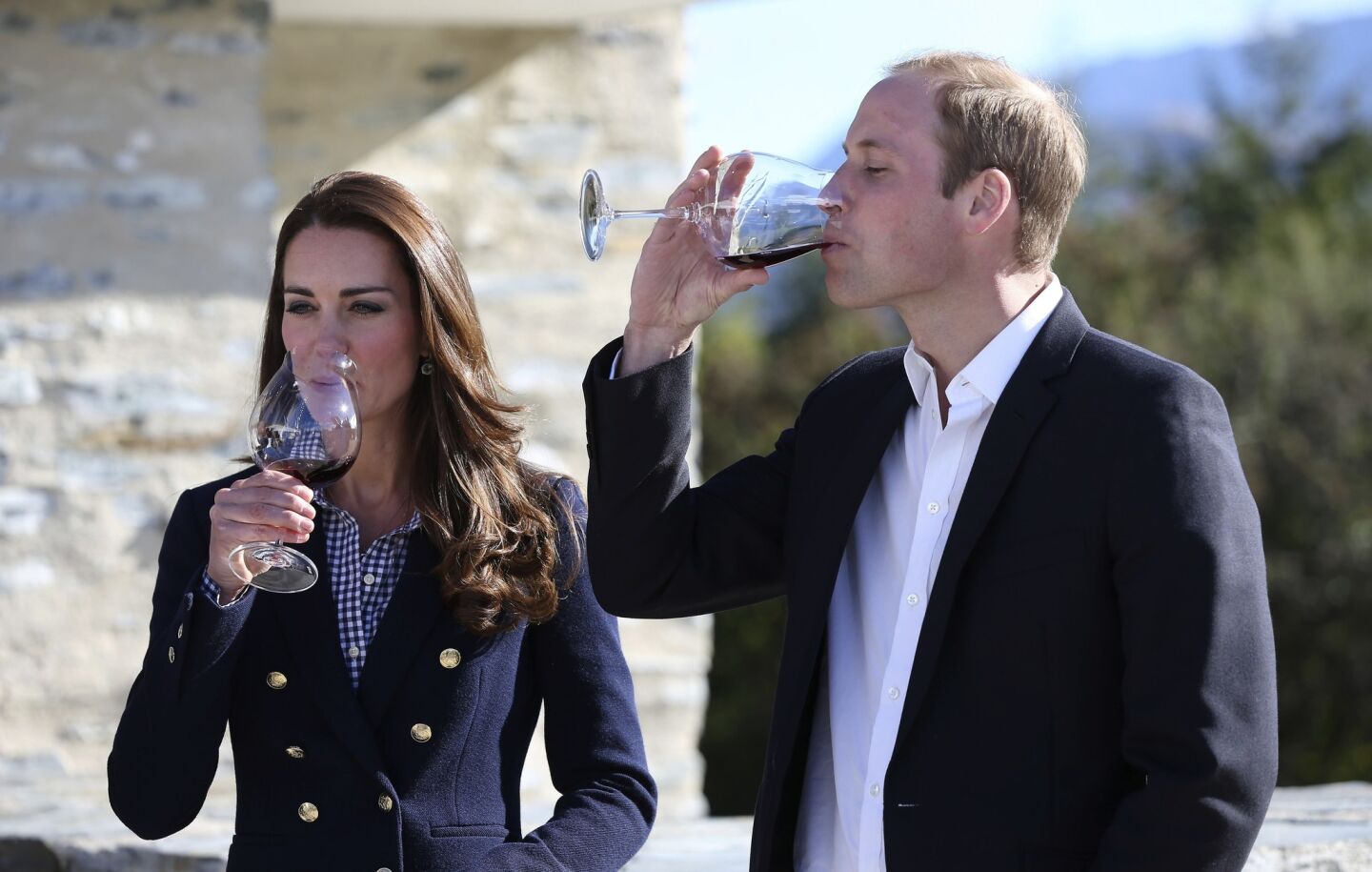 Britain's Prince William the Duchess of Cambridge sample wine at Amsfield Winery in Queenstown, New Zealand.