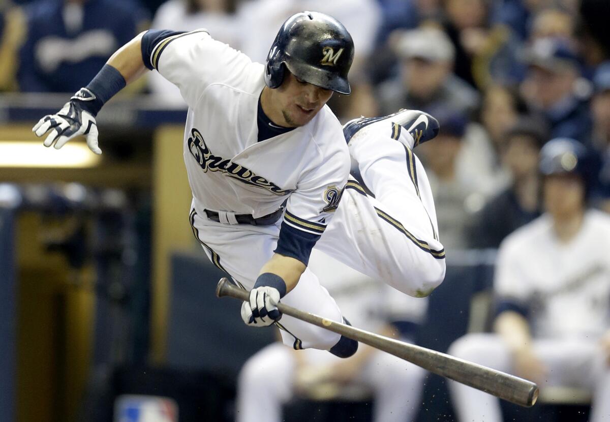 Brewers second baseman Scooter Gennett got injured on Sunday, but it didn't occur on the field.