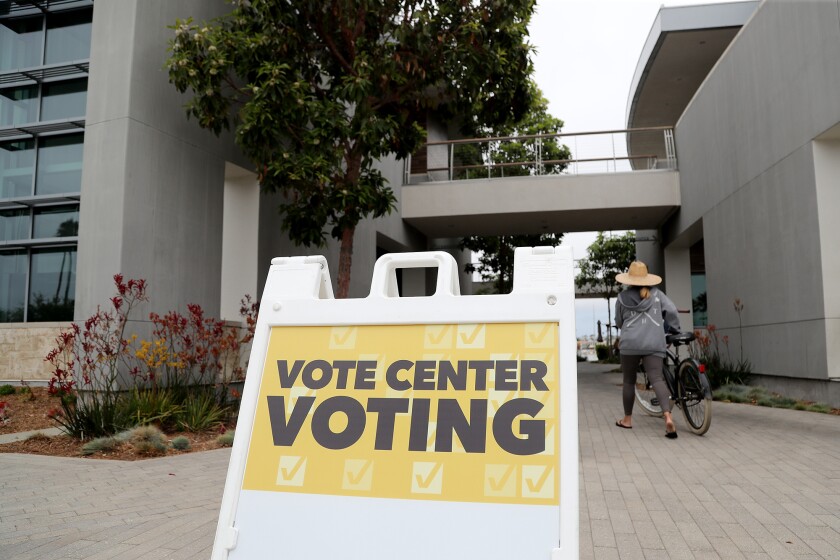 A vote center at Marina Park Community Center on Tuesday in Newport Beach.