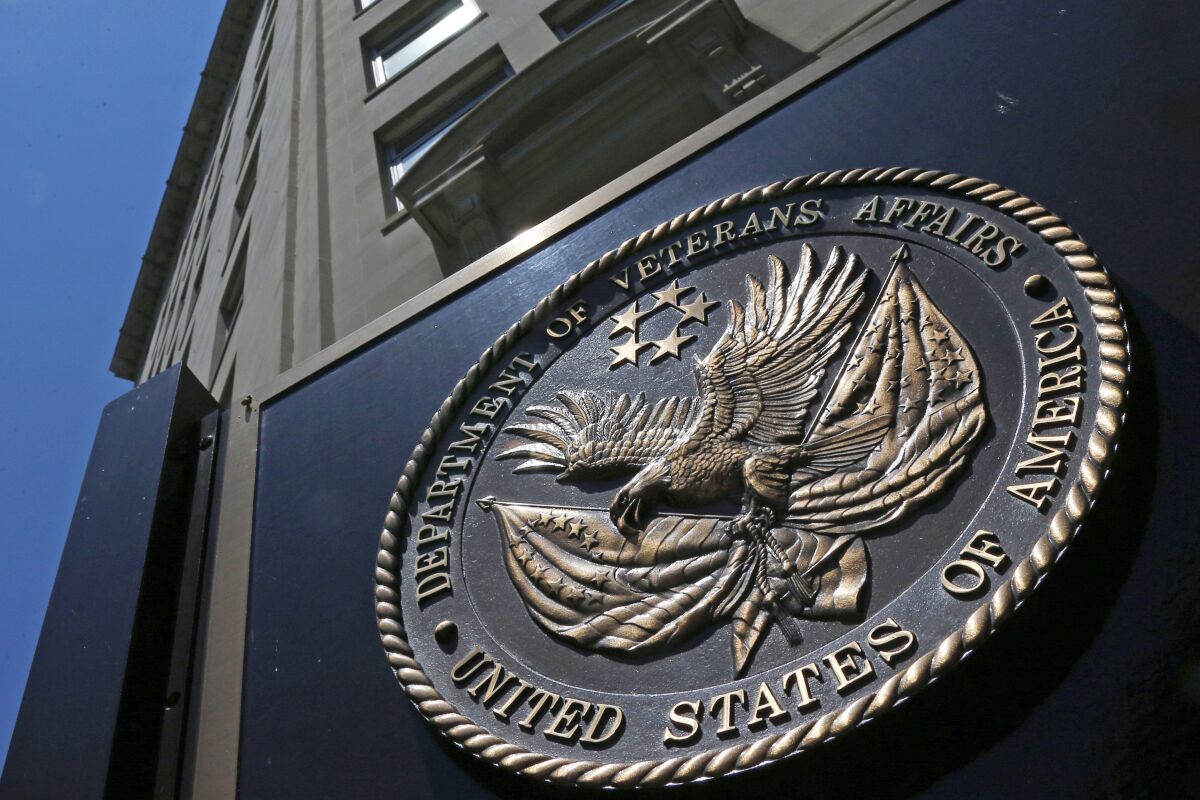  This file photo shows the seal affixed to the front of the Department of Veterans Affairs building in Washington, D.C. 