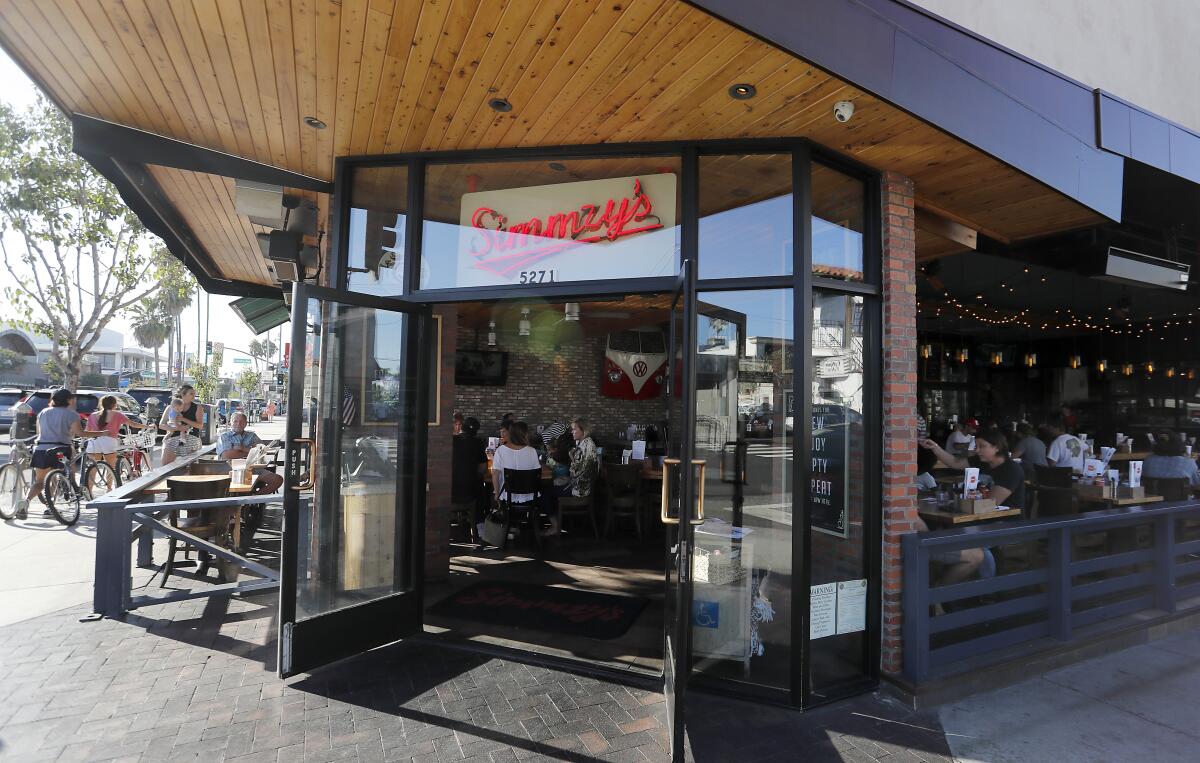 Open-air dining along 2nd Street in Belmont Shore, a beachside neighborhood in Long Beach.