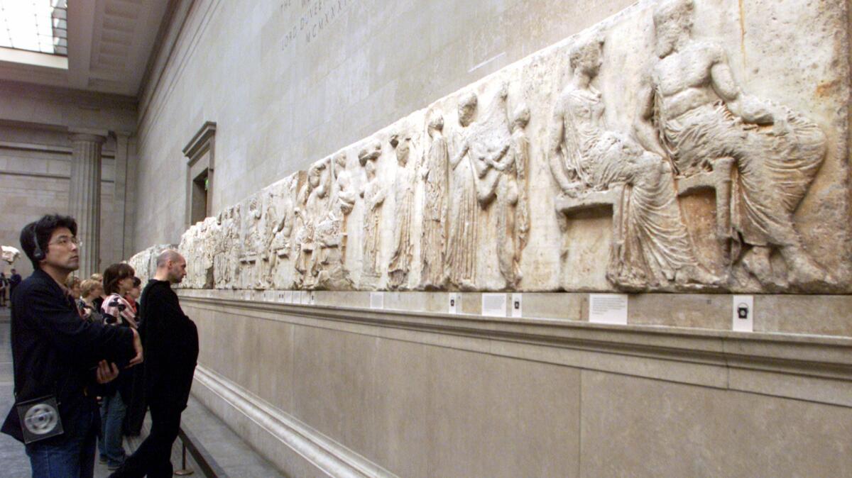 The Parthenon Marbles, removed from the historic Greek site in the early 19th century by Lord Elgin, on view at the British Museum in 2002.
