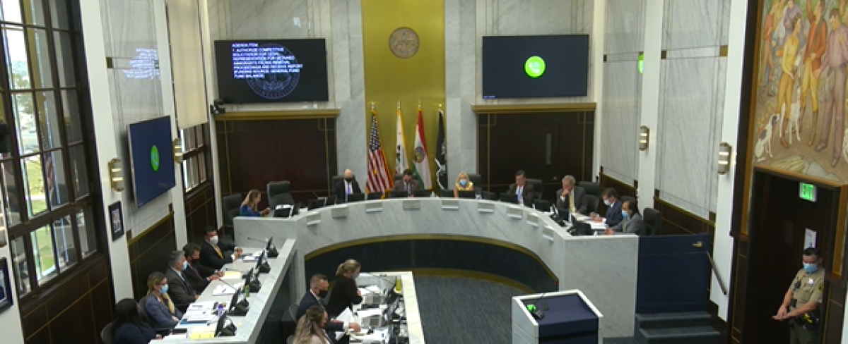 A screenshot of the San Diego County Board of Supervisors meeting on Aug. 17, 2021.