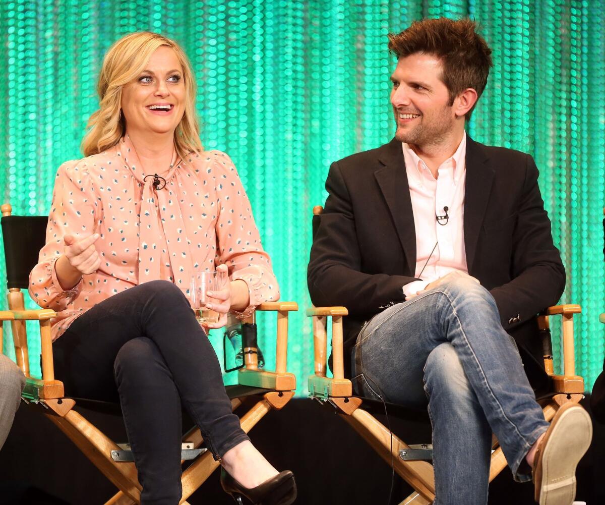 "Parks and Recreation" stars Amy Poehler, left, and actor Adam Scott will be part of NBC's advisory board enlisted to help find the network's next comedy projects.