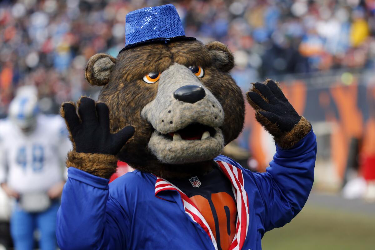 The Chicago Bears mascot Staley Da Bear during the second half of an NFL football game