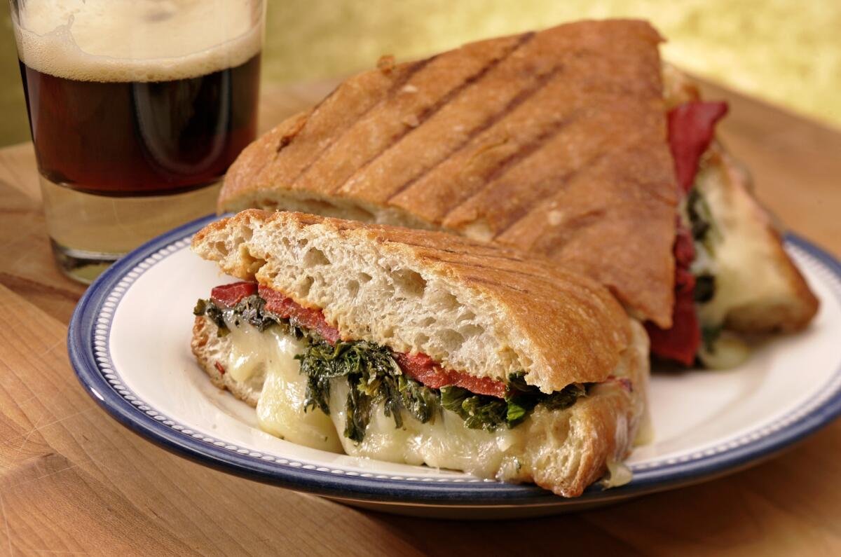 DeAratanha, Ricardo -- - LOS ANGELES, CA - JUNE 25, 2009 - Green Panini with Roasted Peppers and Gruyere Cheese shot in the Los Angeles Times studio, June 25, 2009.