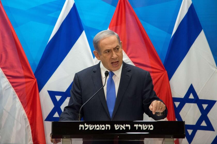 Israel's Prime Minister Benjamin Netanyahu speaks during a news conference in Jerusalem in 2015.