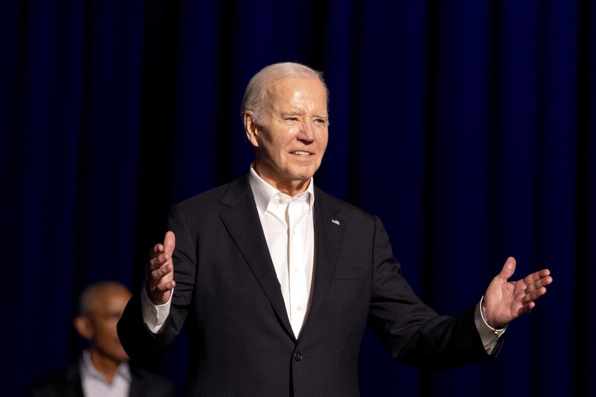 President Joe Biden arrives for a campaign event the Peacock Theater in Los Angeles on June 15.