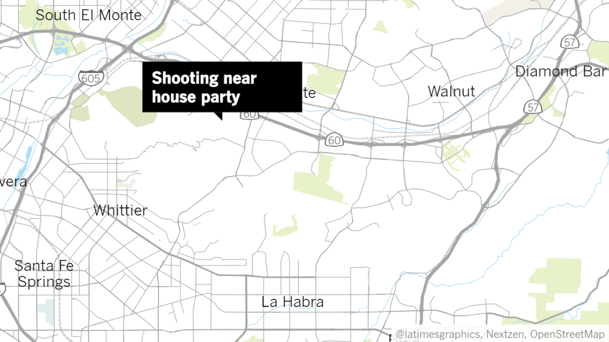 A map shows the location of a shooting that took place near a house party in Hacienda Heights early Monday.