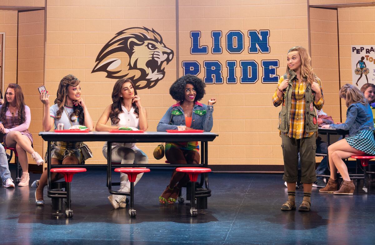 English Bernhardt as Cady Heron, right, meets the mean girls in the national touring production of the musical "Mean Girls."