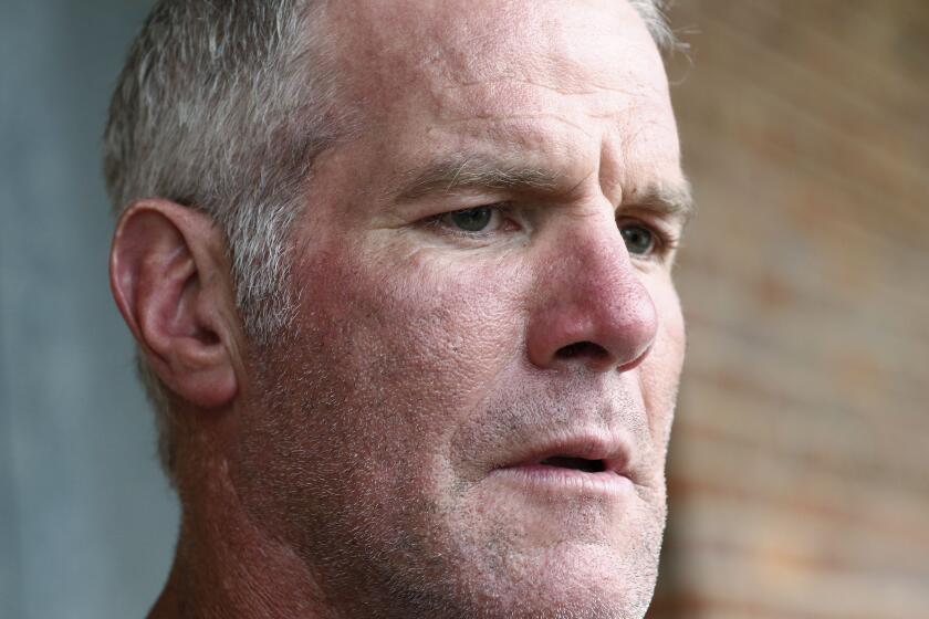 FILE - Former NFL quarterback Brett Favre speaks to the media, Oct. 17, 2018, in Jackson, Miss. The deposition hearing for the civil lawsuit against Favre in Mississippi's welfare scandal has been pushed back at the request of the athlete's attorneys, a court document filed Friday, Oct. 6, 2023, shows. (AP Photo/Rogelio V. Solis, File)