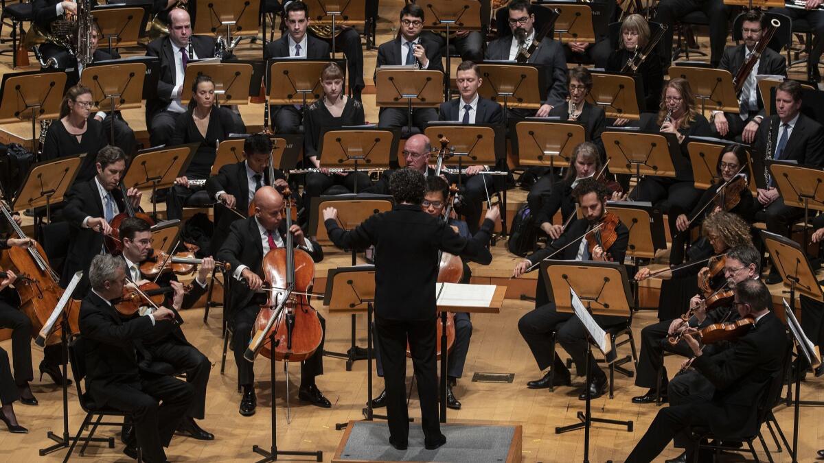 Conductor Gustavo Dudamel leads the Los Angeles Philharmonic at the Walt Disney Concert Hall.