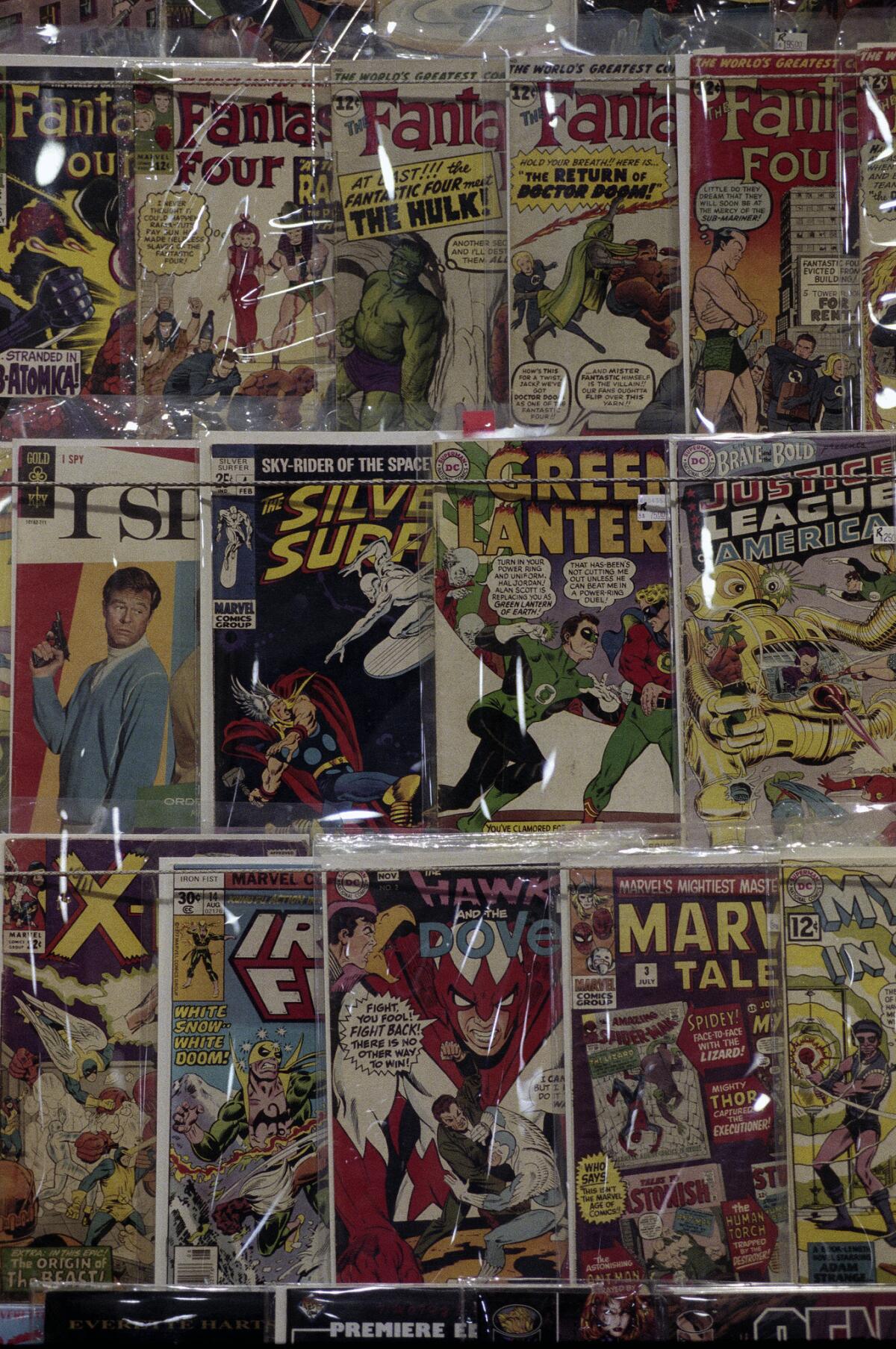Old comic books are displayed at the San Diego Comic-Con in 1995.