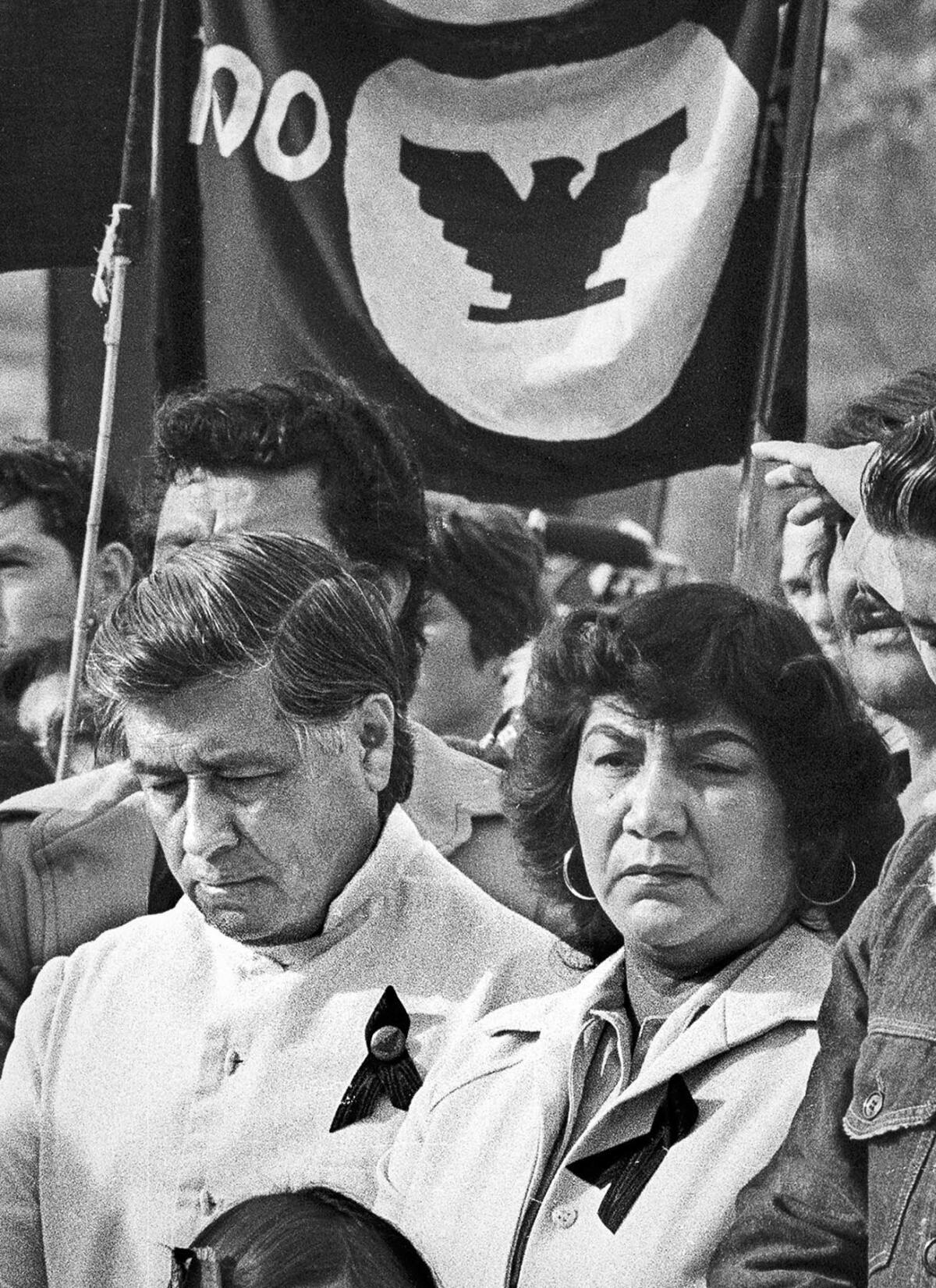 Feb. 14, 1979: UFW President Cesar Chavez and his wife, Helen, at the Calexico graveside service for farmworker Rufino Contreras, who was shot to death in a lettuce field during a bitter strike.