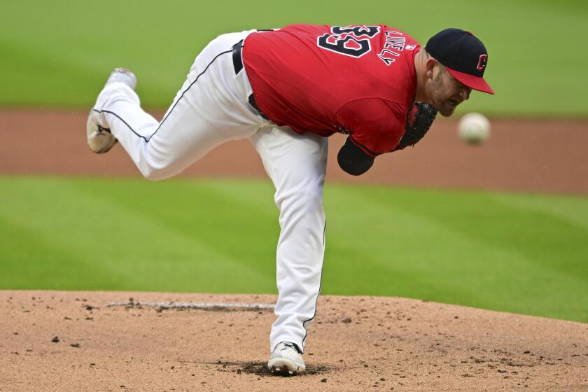 Cleveland Guardians starting pitcher Ben Lively delivers in the first inning of a baseball game against the Boston Red Sox, Tuesday, April 23, 2024, in Cleveland. (AP Photo/David Dermer)