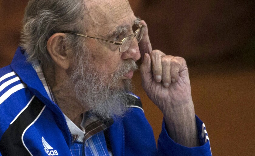 In a rare public appearance, Fidel Castro addresses delegates on the last day of the Seventh Cuban Communist Party Congress in Havana on April 19.