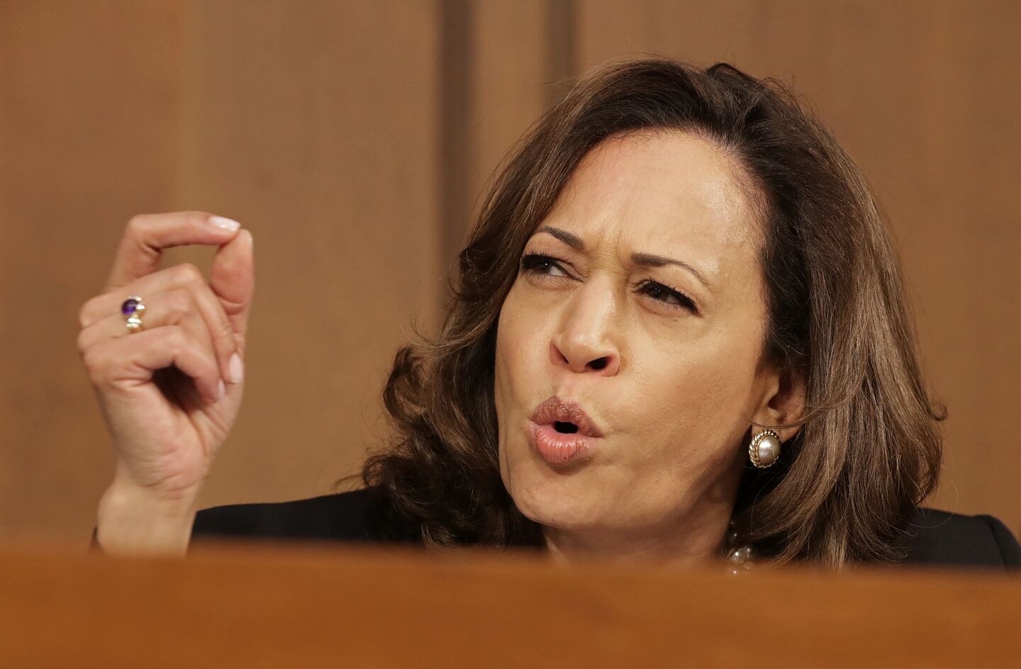 Sen. Kamala Harris (D-Calif.) delivers remarks as Supreme Court nominee Judge Brett Kavanaugh appears for his confirmation hearing before the Senate Judiciary Committee.