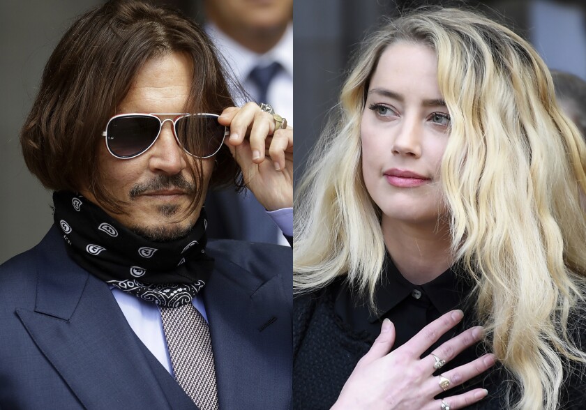 Johnny Depp en la Corte Superior de Londres el 17 de julio de 2020, izquierda, y Amber Heard 