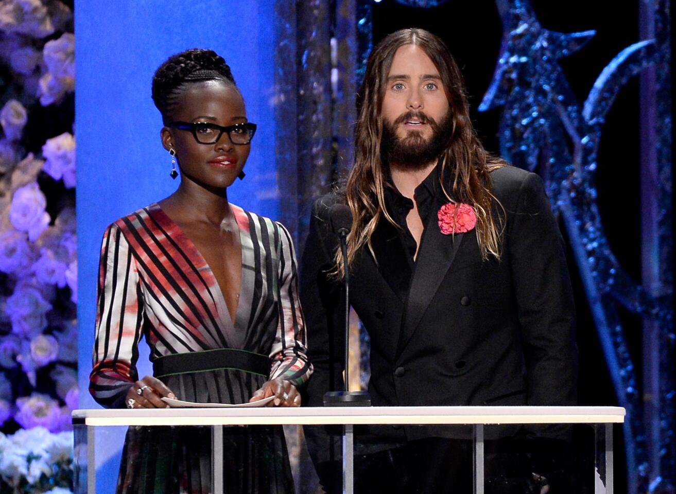 Jared Leto, with Lupita Nyong'o onstage at the 2015 SAG Awards, also opted for the tone-on-tone look.