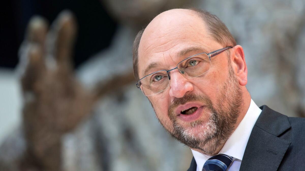 Social Democratic Party Chairman Martin Schulz speaks at a news conference in Berlin on June 1, 2017.