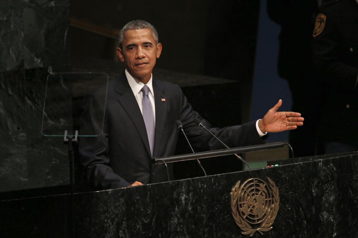 President Obama speaks during the 70th session of the United Nations General Assembly in New York on Monday.