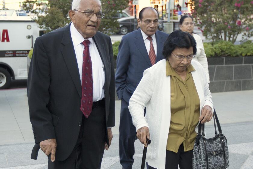 Babulal Bera, the father of Rep. Ami Bera (D-Elk Grove), walks to the federal courthouse in Sacramento for his sentencing for election fraud. Babulal Bera, 83, was sentenced to one year and one day in federal prison.