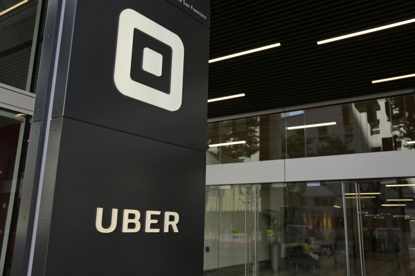 FILE - This Wednesday, June 21, 2017, file photo shows the building that houses the headquarters of Uber, in San Francisco. Uber can keep operating in London after the ride-hailing company won a court appeal on Monday Sept. 28, 2020, against the refusal by transit regulators to renew its license. (AP Photo/Eric Risberg, File)