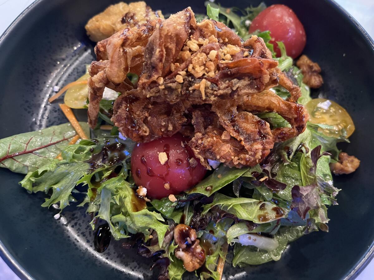 Softshell crab salad at Glass Box restaurant at Sky Deck in Del Mar Heights