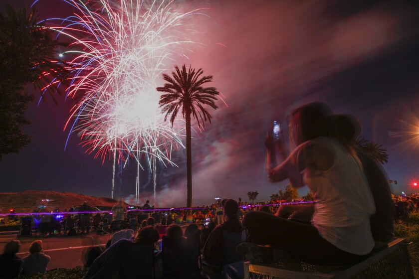 Fireworks display at the City of Oceanside's Fourth of July celebration on Rancho del Oro Drive in Oceanside. (Hayne Palmour IV/Union-Tribune)