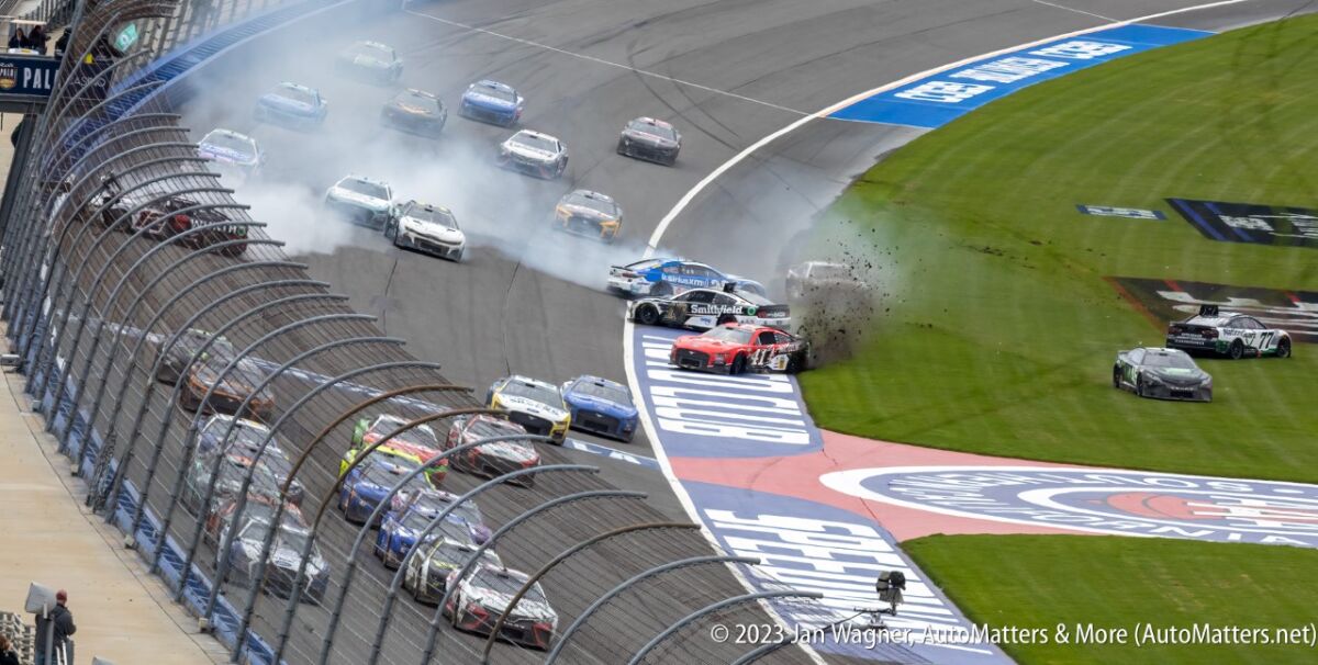 9-car melee at the Second Stage NASCAR Cup Series race restart.