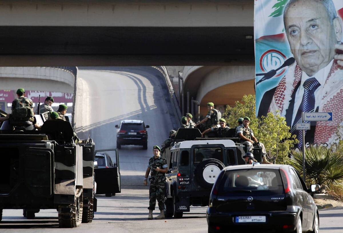Lebanese army troops patrol the airport highway in Beirut after the kidnapping of two Turkish Airlines pilots.