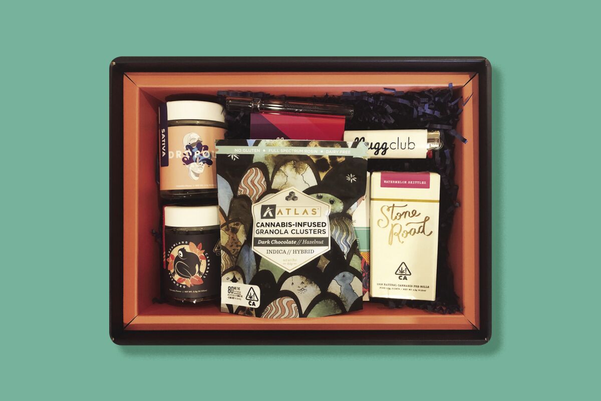 Photo illustration of a cannabis-themed subscription box from Nugg Club