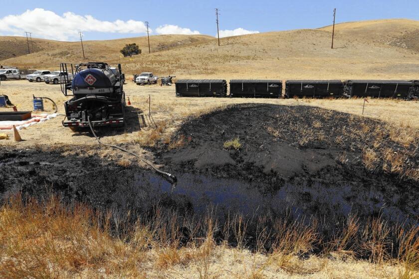 Oil-stained land marks where the rupture occurred along a pipeline last month in Santa Barbara County that's owned by Plains All American Pipeline. More than 100,000 gallons of oil was spilled, with about 20,000 gallons entering the ocean.