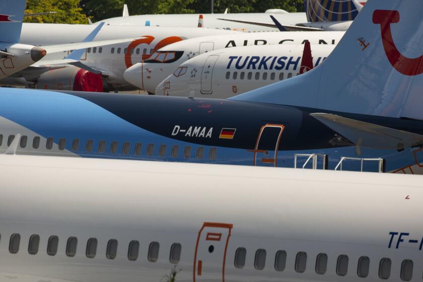 SEATTLE, WA - MAY 31: Boeing 737 MAX airplanes sit parked at a Boeing facility adjacent to King County International Airport, known as Boeing Field, on May 31, 2019 in Seattle, Washington. Boeing 737 MAX airplanes have been grounded following two fatal crashes in which 346 passengers and crew were killed in October 2018 and March 2019. (Photo by David Ryder/Getty Images) ** OUTS - ELSENT, FPG, CM - OUTS * NM, PH, VA if sourced by CT, LA or MoD **