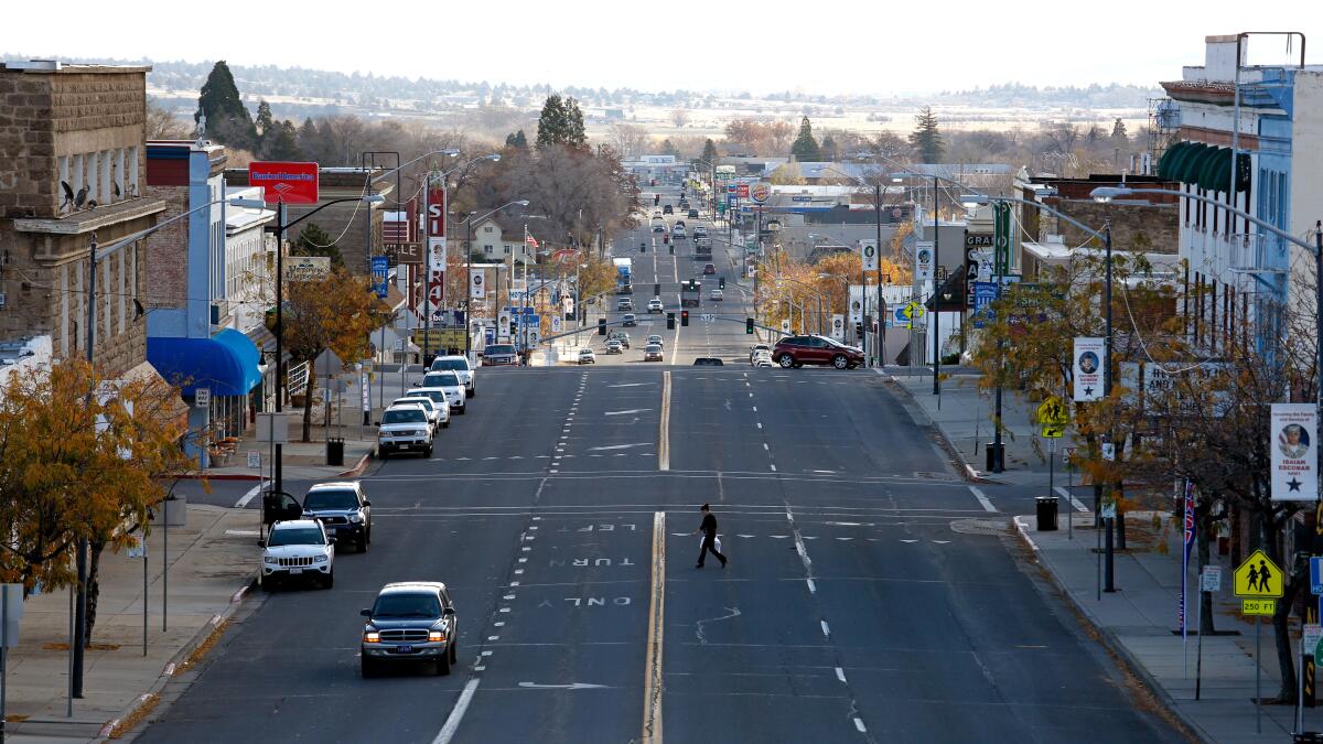 A view downhill on a small town Main Street