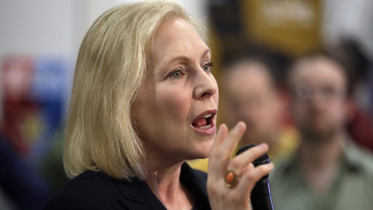 Democratic presidential candidate Sen. Kirsten Gillibrand of New York speaks during a campaign event on March 15 in Manchester, N.H.