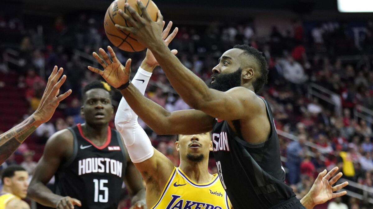 James Harden goes for 50 points against Josh Hart and the Lakers on Thursday in Houston. The Rockets won 126-111.