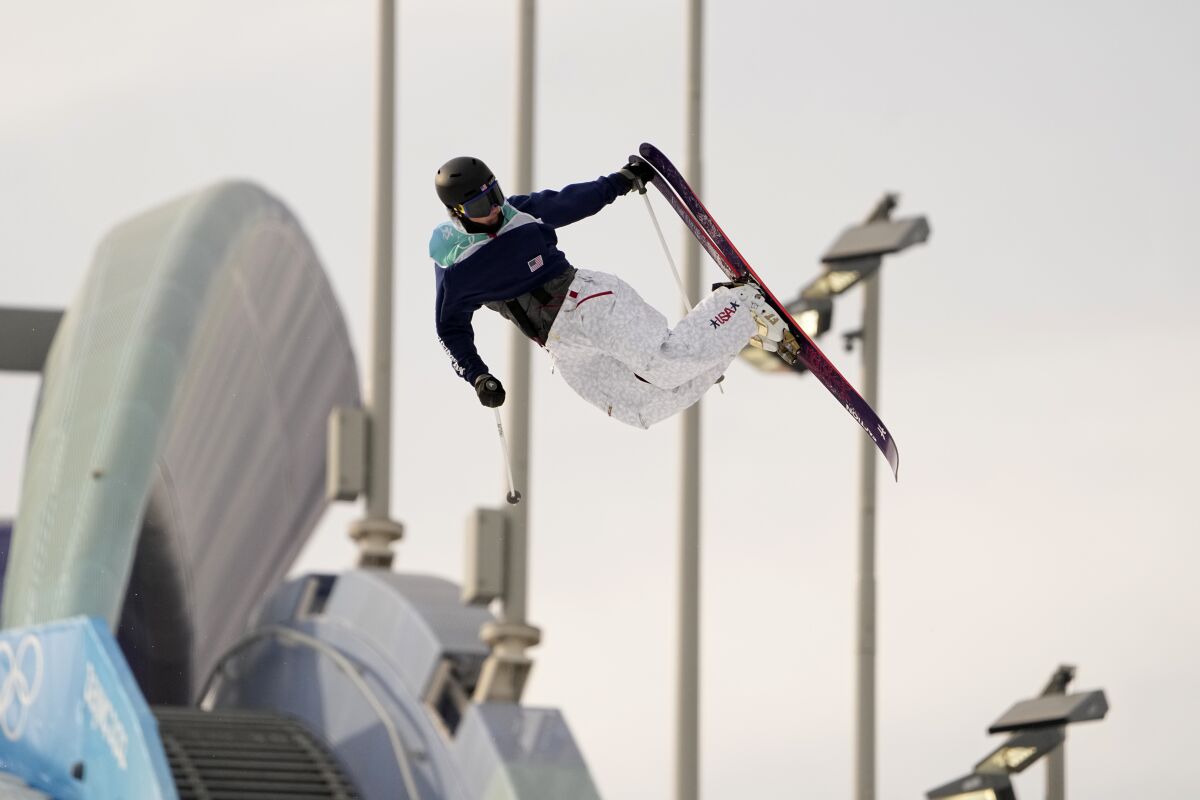 United States' Mac Forehand competes during the men's freestyle skiing big air qualification round.